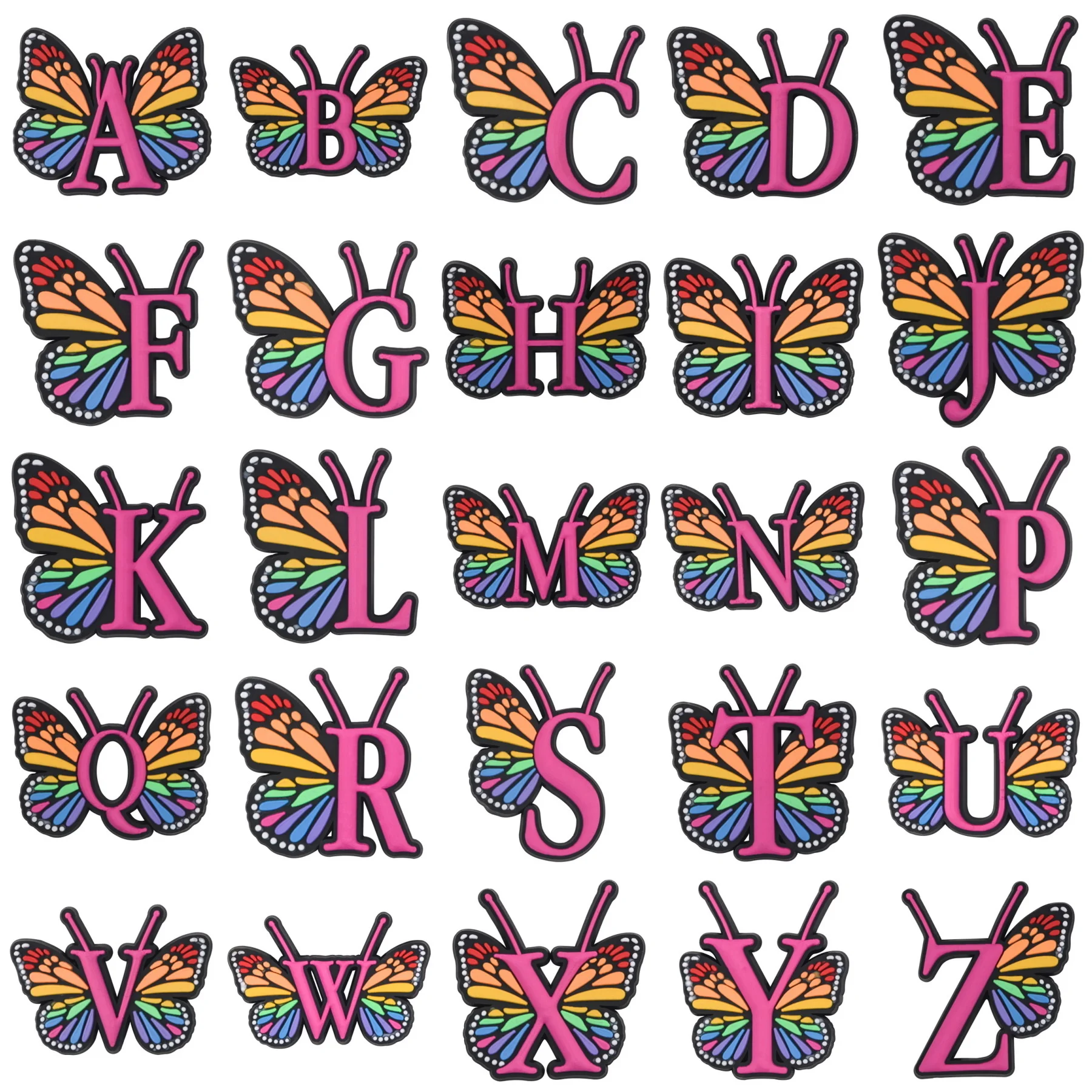 Hot Kid's DIY Letter Butterfly Shoe Decoration Cartoon Colorful Animals Alphabet Shoe Charms Lovely Pink Clog Charms Party Favor