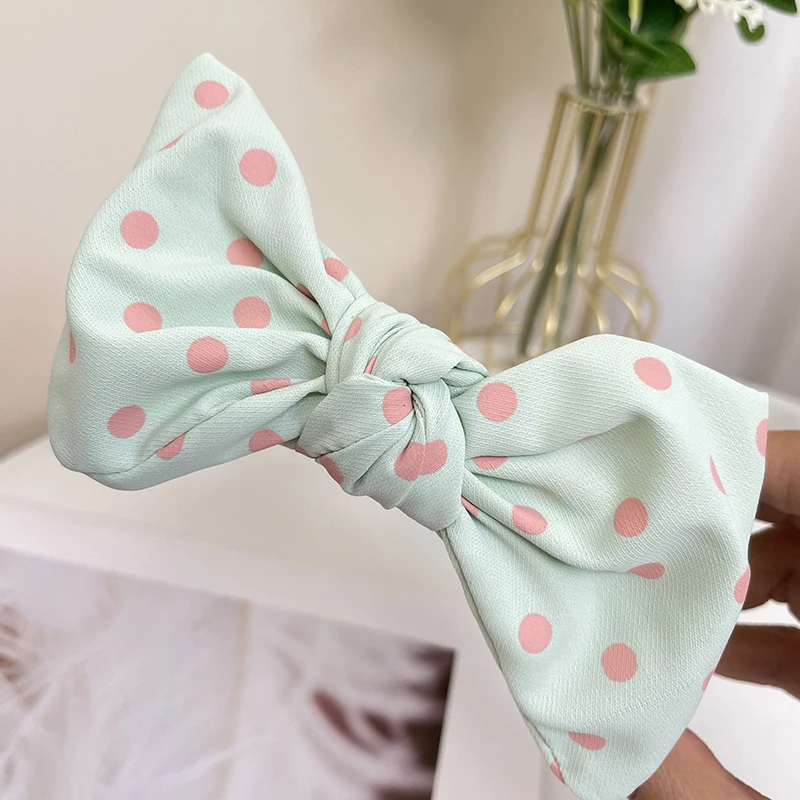 Korean Version Of Polka Dot Bow Fabric Hairband Women\'s Fashion Classic Sweet And Cute Square Rabbit Ears Wide Brimmed Headband