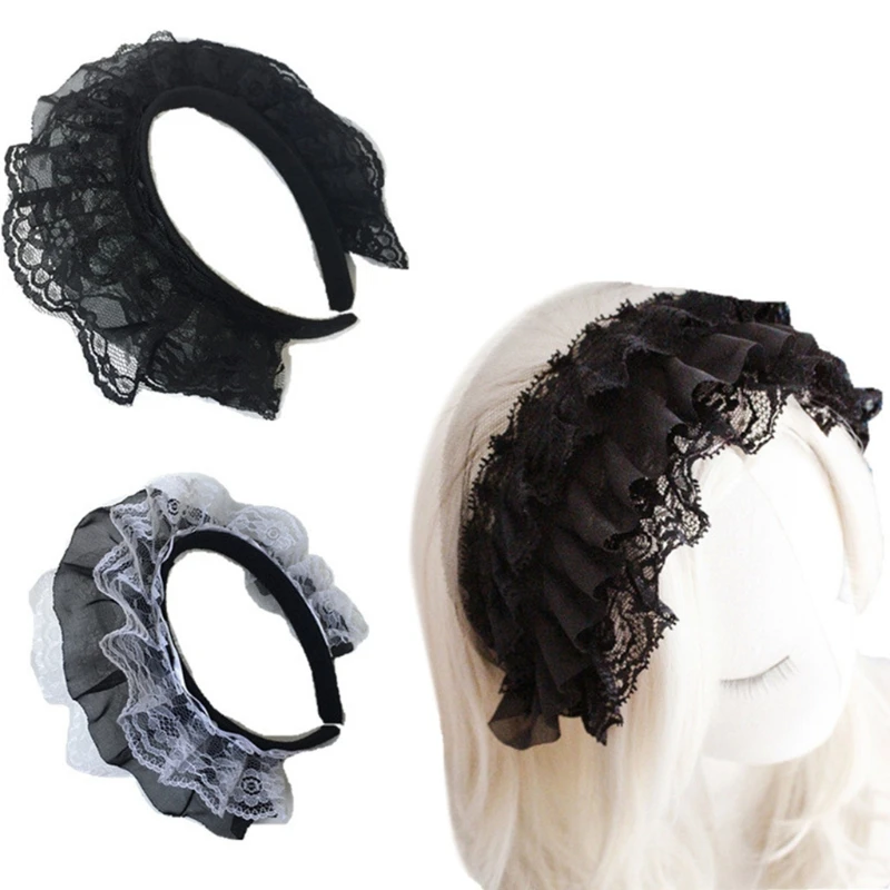 Girls  Lace Hair Hoop with Multilayer Lace Headdress Cute Maid Headpiece  Anime Gothic Cosplay Headband Dropshipping