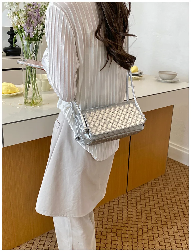 Bolso Bandolera Y2K para Mujer, Modelo LinJ2026, Tejido, de un Solo Hombro, Pequeño y Cuadrado, Bolso de Mano Moderno, Exclus...
