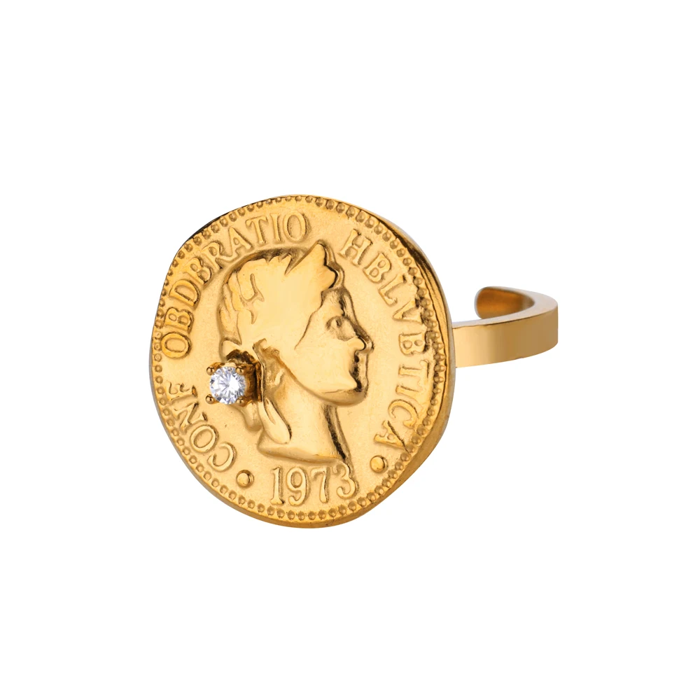 Vintage Zircon Goddess Portrait Coin Rings For Women Men Gold Color Stainless Steel Medal Ring Celebrity Fashion Jewelry bijoux