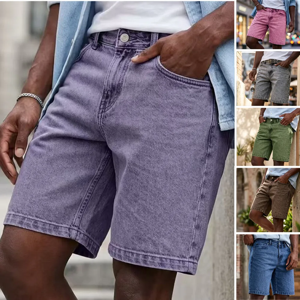 Street Denim Men's Shorts Outdoor Five-point Washing Water Simple Wind