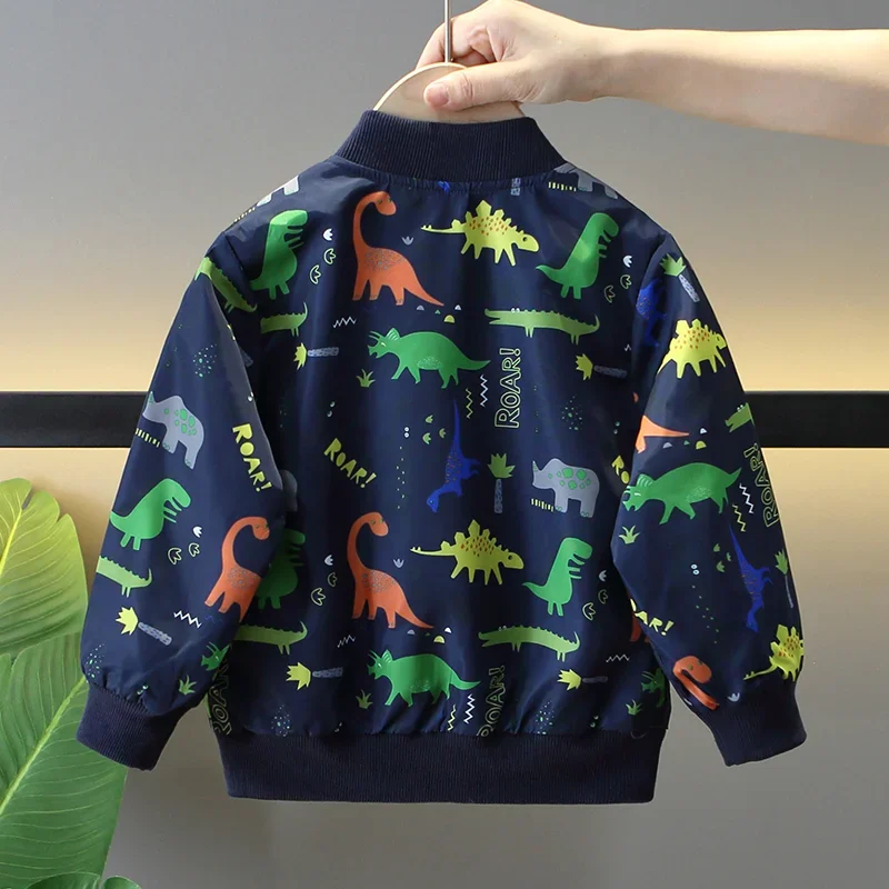 Spring Autumn Boys Jackets Cartoon Dinosaur All Over Print Kids Zipper Thin Coat Windbreaker Baby Boys Outerwear 3-6 Years