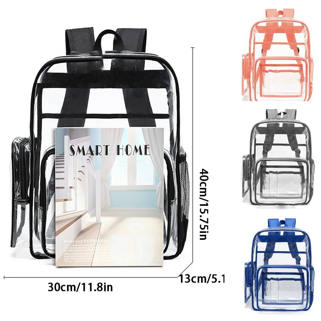 حقيبة كتف شفافة بسيطة للجنسين ذات سعة كبيرة حقائب ظهر محمولة متعددة الوظائف مقاومة للماء حقيبة ظهر للرجال والنساء