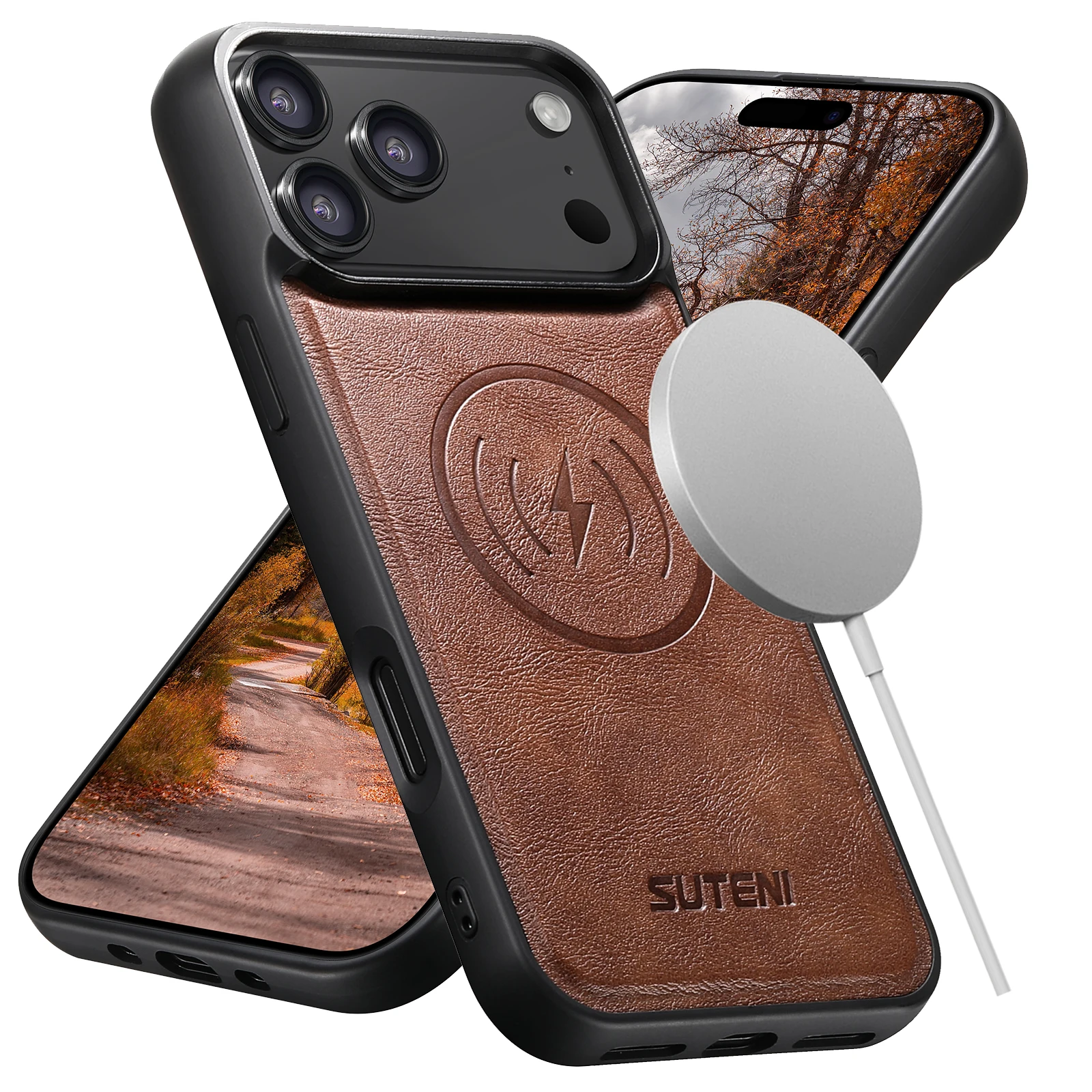 

Однотонный кожаный чехол для iPhone 17 Pro Max, 17 Air, 16 Plus, 15, 14, 13, 12 с магнитной фиксацией и поддержкой беспроводной зарядки