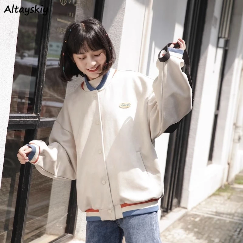 

Jackets Women Streetwear Loose Outwear Casual Coats Sporty Single Breasted Fashion All-match Design Slouchy Spring Fall Daily