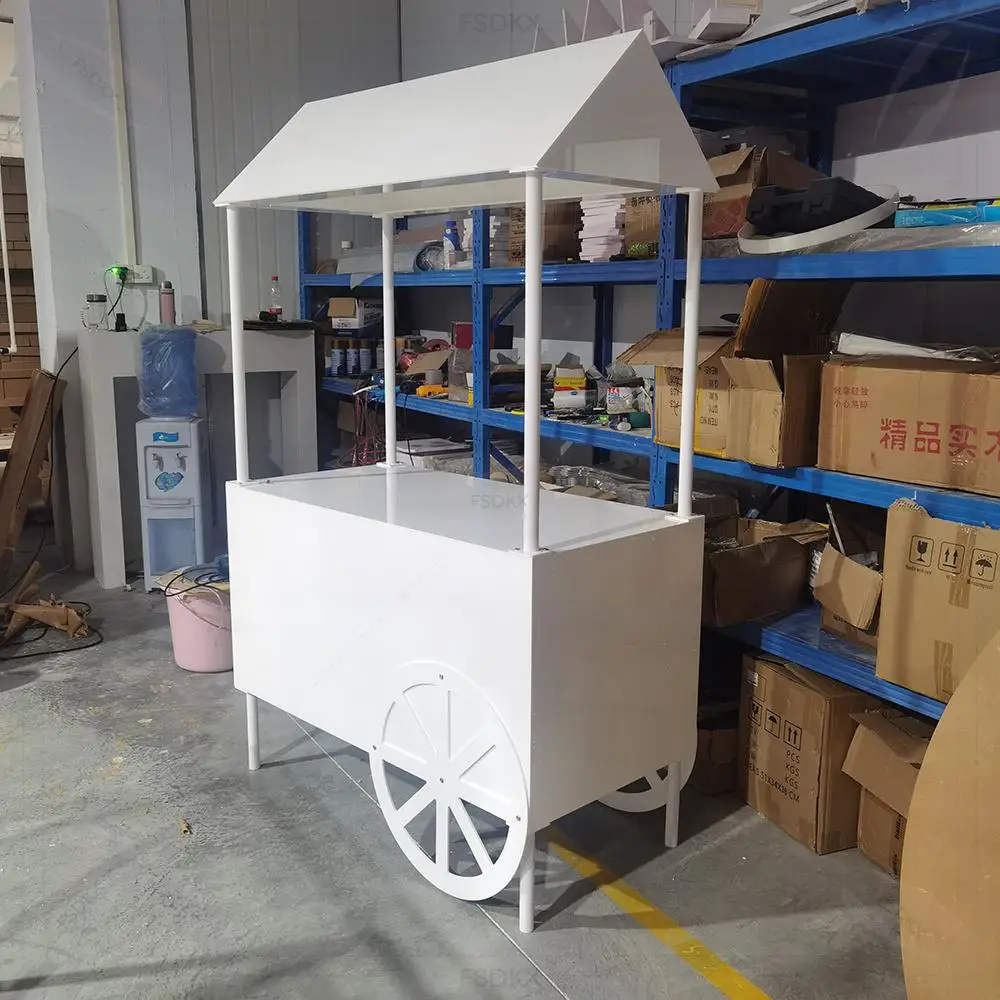 New Arrival Wedding Event Party Decoration Sweet Dessert Candy Cart White Cake Display Acrylic Candy Cart For Event