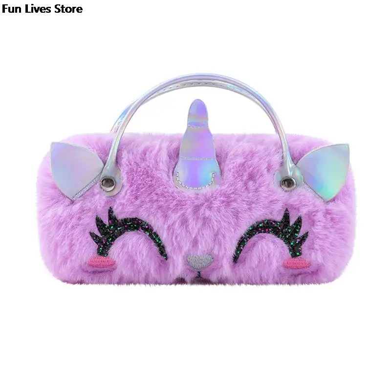 Unicorn Plush Sunglasses Totes Pouch, portátil Óculos Pocket Bag, Eyewear Case, Compressão Folding Purse, Lovely, Inverno