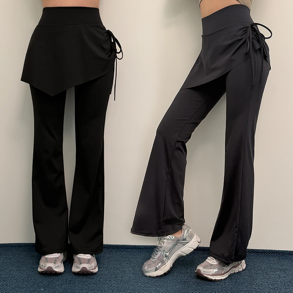 [One-Piece/Slim Fit] Unbal Shiring Wrap Pants Skirt Leggings Bootcut Long Pants Yoga Workout Wear Daily Wear
