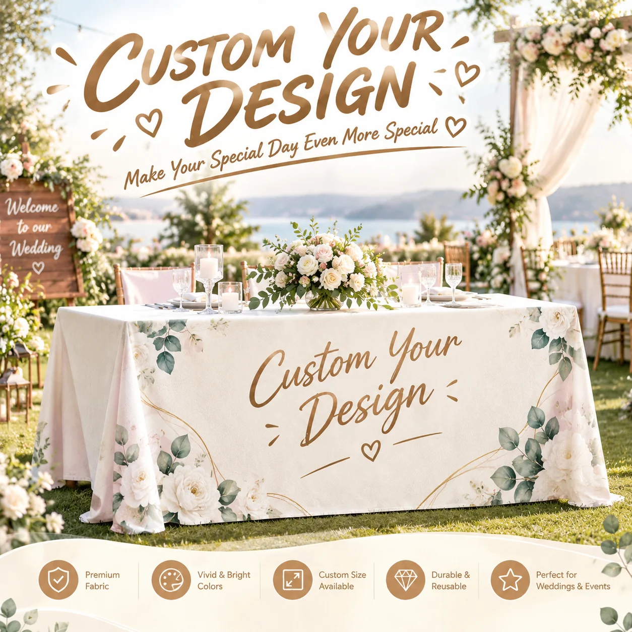 Custom Logo Tablecloth 4FT 5FT 6FT 8FT Polyester Tablecloth Business tablecloths, party exhibition tablecloths, gathering
