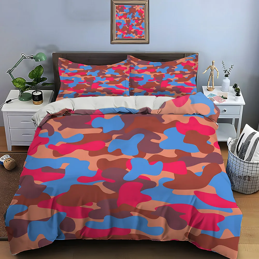 Abstract Camouflage Pattern Bedding Set for Kids Luxury Gift 3pcs Digital Print Comforter Set Soft Comfortable Breathable