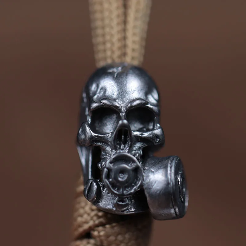 Black Biochemical Skull Head Brass Knife Beads Punk Gas Mask Skeleton Face EDC Outdoor Tool Survival Paracord DIY Accessories