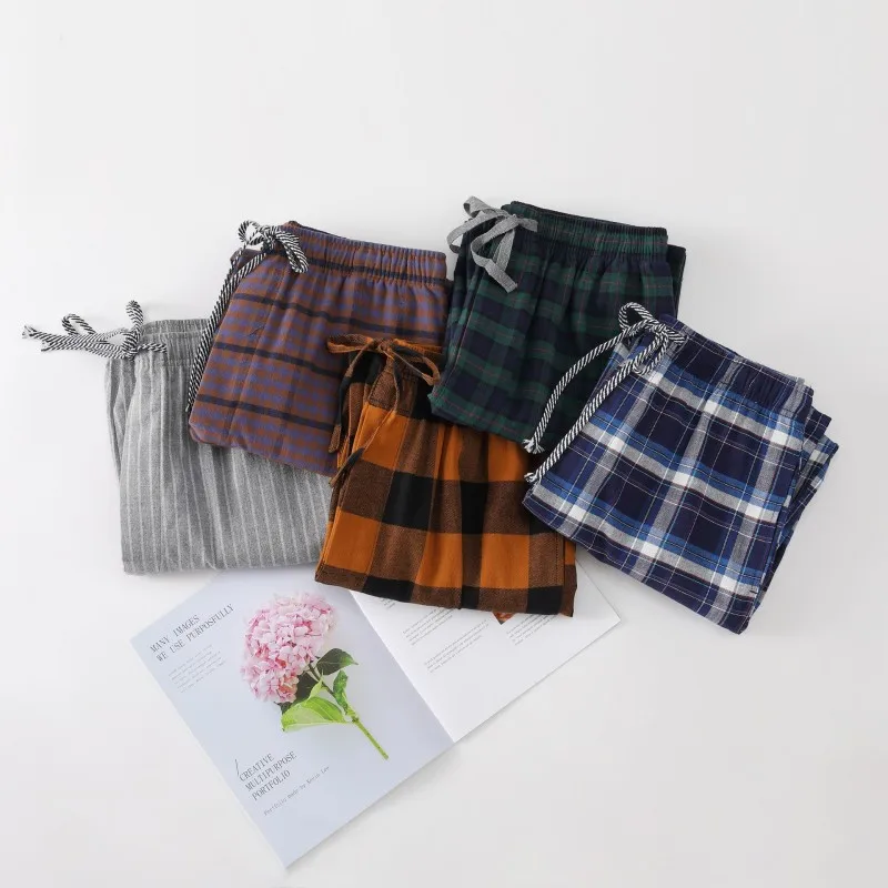 2024 Spring Autumn Men 100% Cotton Sleep Pants Male Casual Plaid Nightwear Trousers Men Plus Size Top quality Home Pants