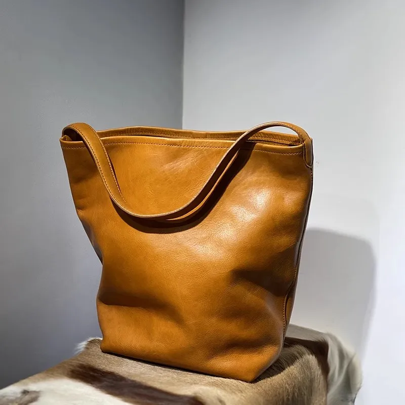 Retro fashion high quality natural genuine leather Woman tote bag outdoor daily work shopping real cowhide shoulder bag female