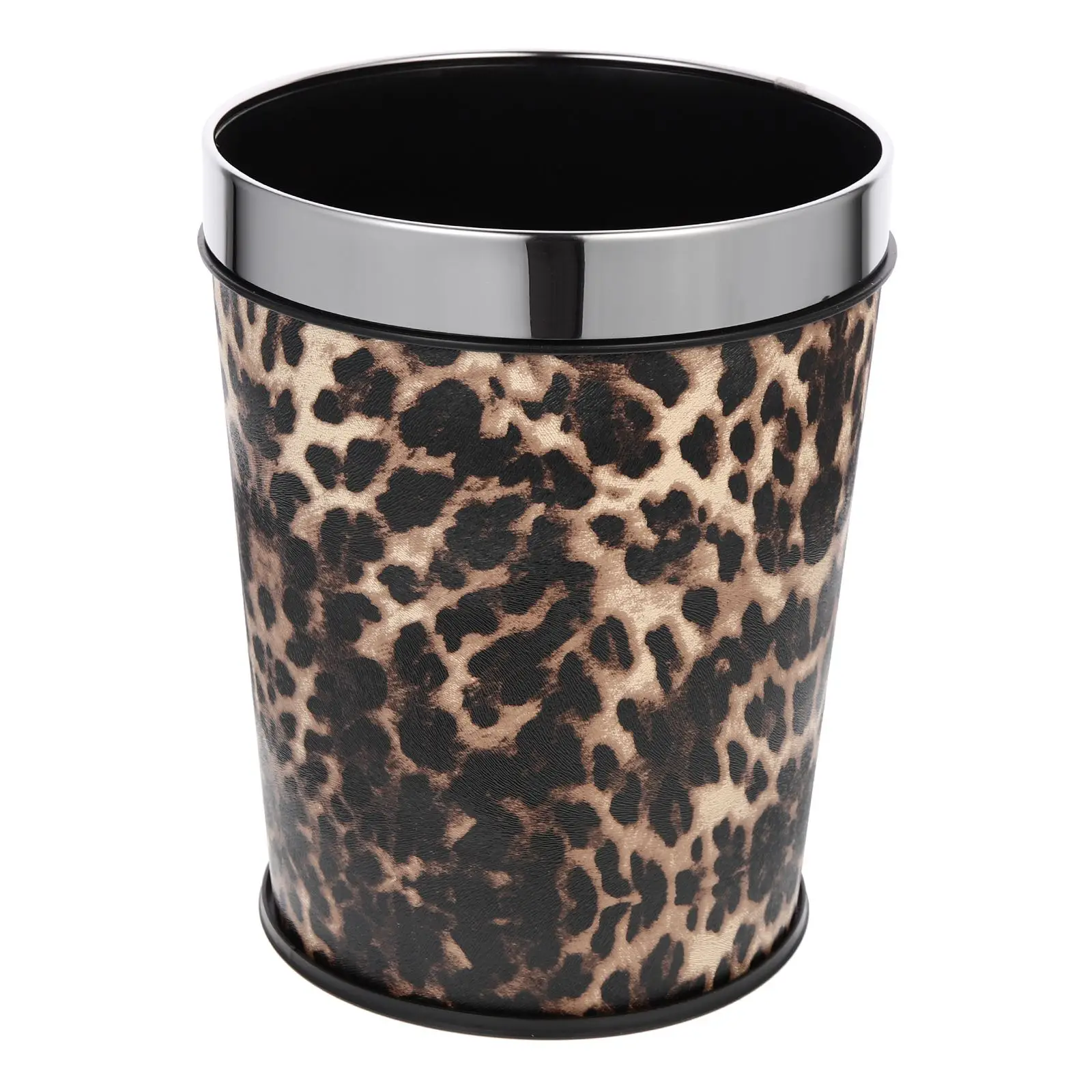 

Stainless Steel Trash Can 5L Cheetah Print Retro Bathroom Garbage Can Waste Paper Bucket Household Dustbin Durability Thick