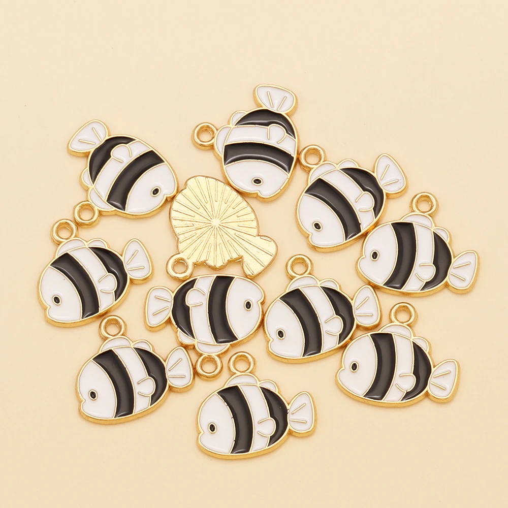 10 Stücke 15x14mm Zufällige Farben Mix Emaille Fisch Charms Legierung Ozean Tier Anhänger Für DIY Schmuck Machen Nette Ohrringe Armband – Detail 9