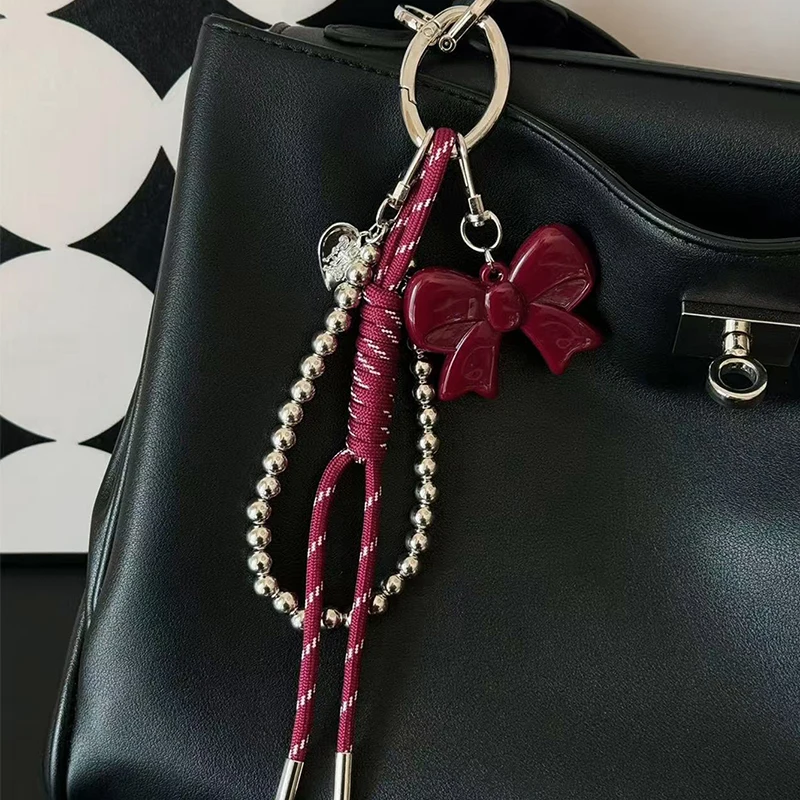 Creative Multi-Element DIY Butterfly Knot Woven Rope Bag Charm Angra Red Heart Pendant Versatile Keychain Resin Gift Accessory