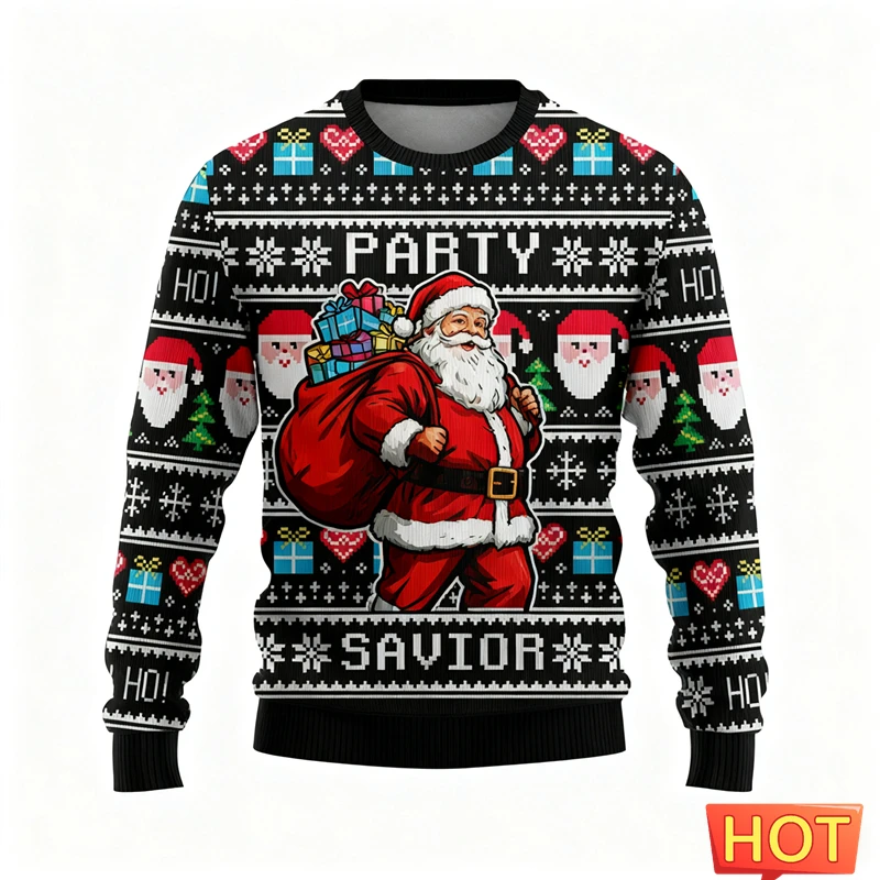 ثلاثية الأبعاد طباعة مضحك سانتا كلوز القبيح عيد الميلاد البلوزات للرجال مضحك الجرافيك بلوزات عيد الميلاد عطلة للجنسين البلوفرات الرجال الملابس #2