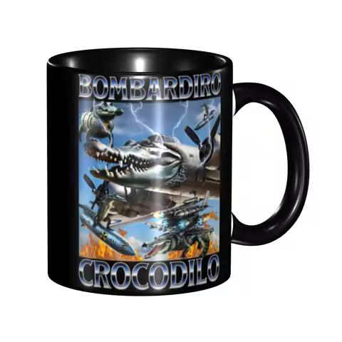 Funny Bombardiro Crocodilo Shark Meme Merch Coffee Mugs Kawaii Tea Cups Gifts For Woman Man