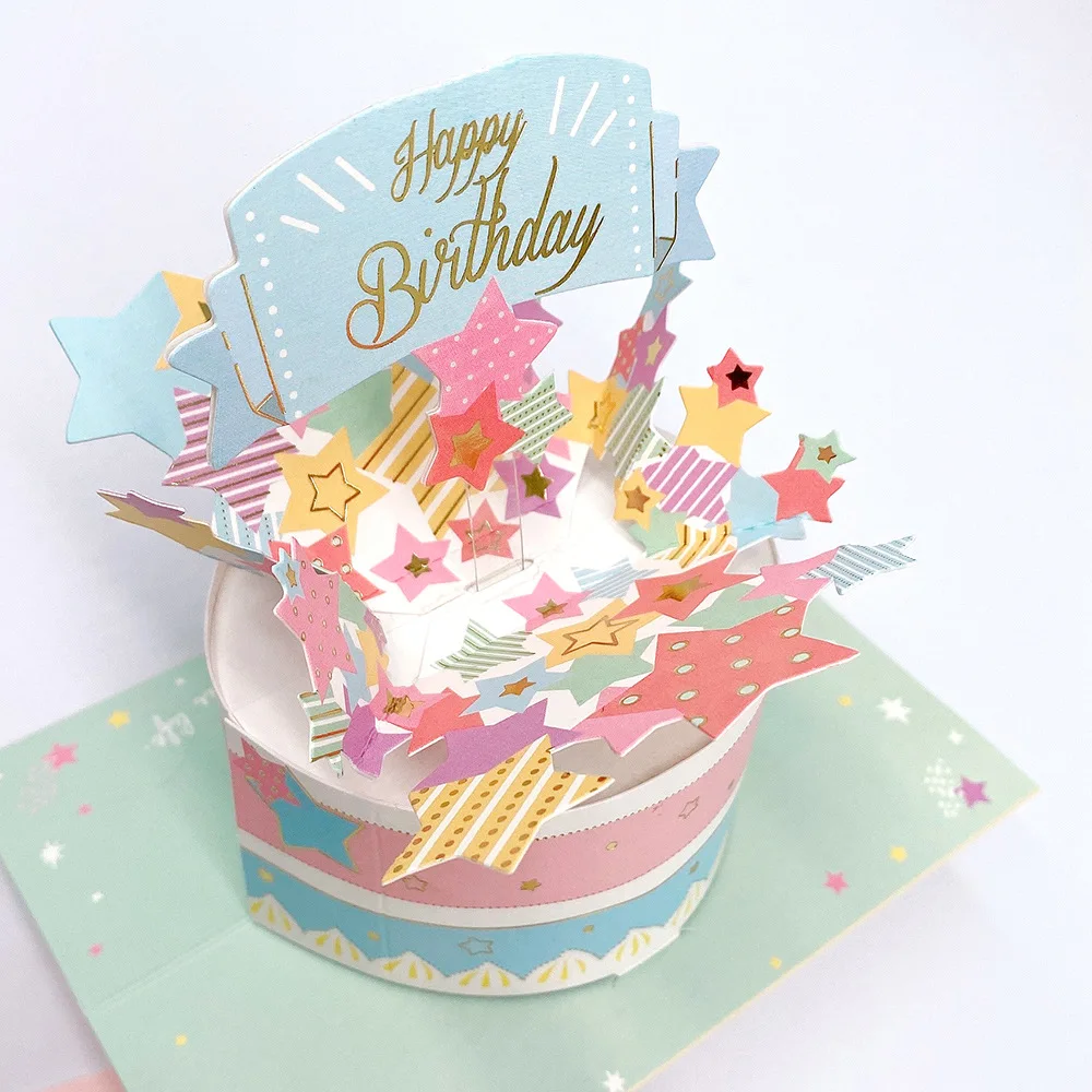 

Birthday Card 3D Cake Greeting Card Pop Up Birthday Gifts For Mom Daughters Girlfriend Wife Greeting Cards with Message Envelope