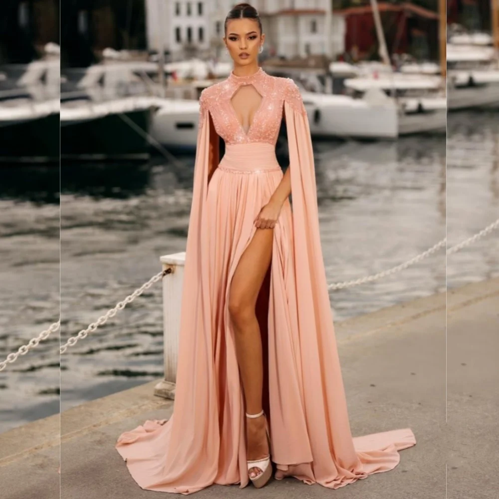 

Модные элегантные шифоновые плиссированные платья трапециевидной формы с высоким воротником по индивидуальному заказу, модные платья на заказ