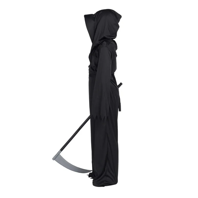 Halloween Grim Reaper Horror Costume Black Hooded Spooky Ghost Robe Dress Up Costume Adult Cosplay Mask Scythe Prop Party