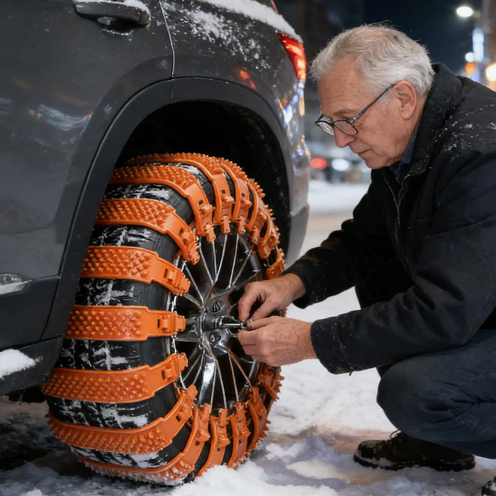 Tire Chains 12 Pieces Adjustable Reusable Elastic Traction Car Wheel Tie Down Straps Chains For Tires For Cold Weather
