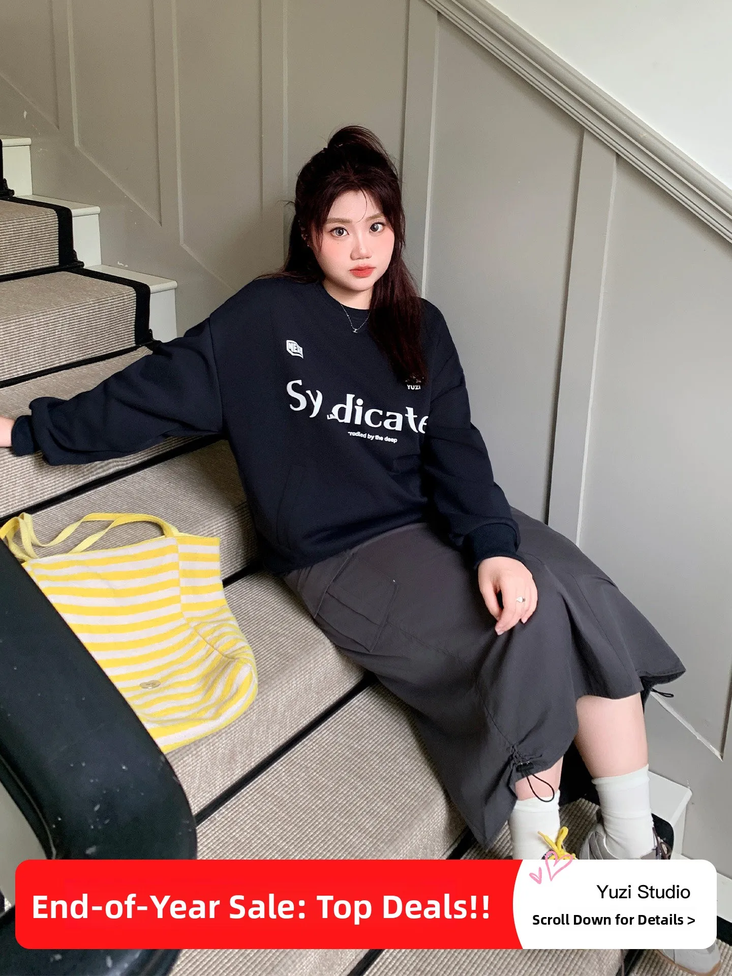 

Женский круглый свитшот YUZI больших размеров, свободный крой с принтом Fi Roe k, синий, оверсайз, милая, крутая, осенне-зимняя уличная одежда