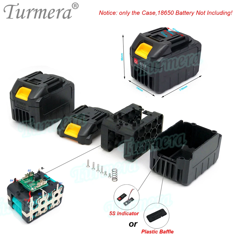 Turmera 18V 21V Screwdriver Kit Case 5S1P 5S2P 5S3P 18650 Battery Holder 5S 35A BMS Weld Nickel Use in 3Ah to 9Ah Electric Drill