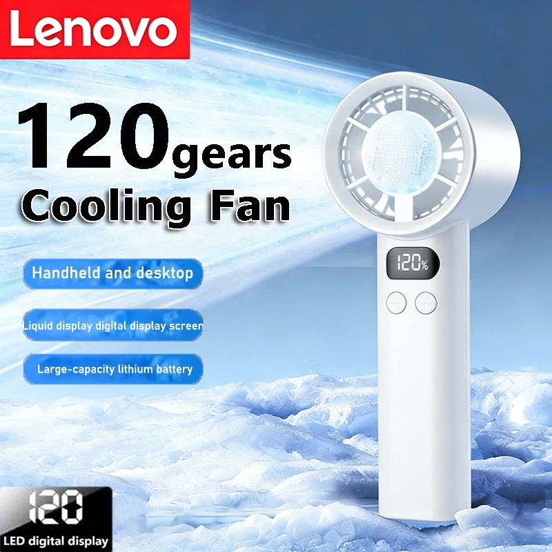 

Lenovo 3000mah Handheld Mini Fan Electric Hand Fans Ice Compress High-Speed Cooling USBRechargeable Portable LED Digital Display