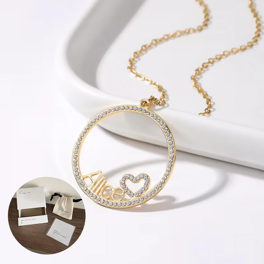 

Aeternum Personalized Name Necklace for Women, Custom Diamond Circle Pendant with Sparkling Zircon, Romantic Gift for Lover