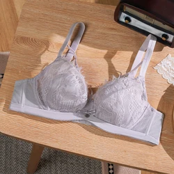 B C Small Chest Size Women Bra Thin Cup Mold Soft Cotton Brassiere Hollow Out Lace Underwear Sexy Lace Bh 70-90 CW9482