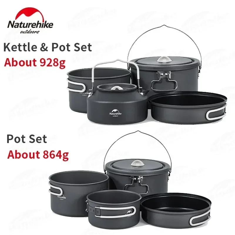 

Naturehike 4-In-1 Ultralight Kitchenware Set Outdoor Portable Aluminum Alloy Pot Kettle Frying Pan 864g/928g Cooking Equipme