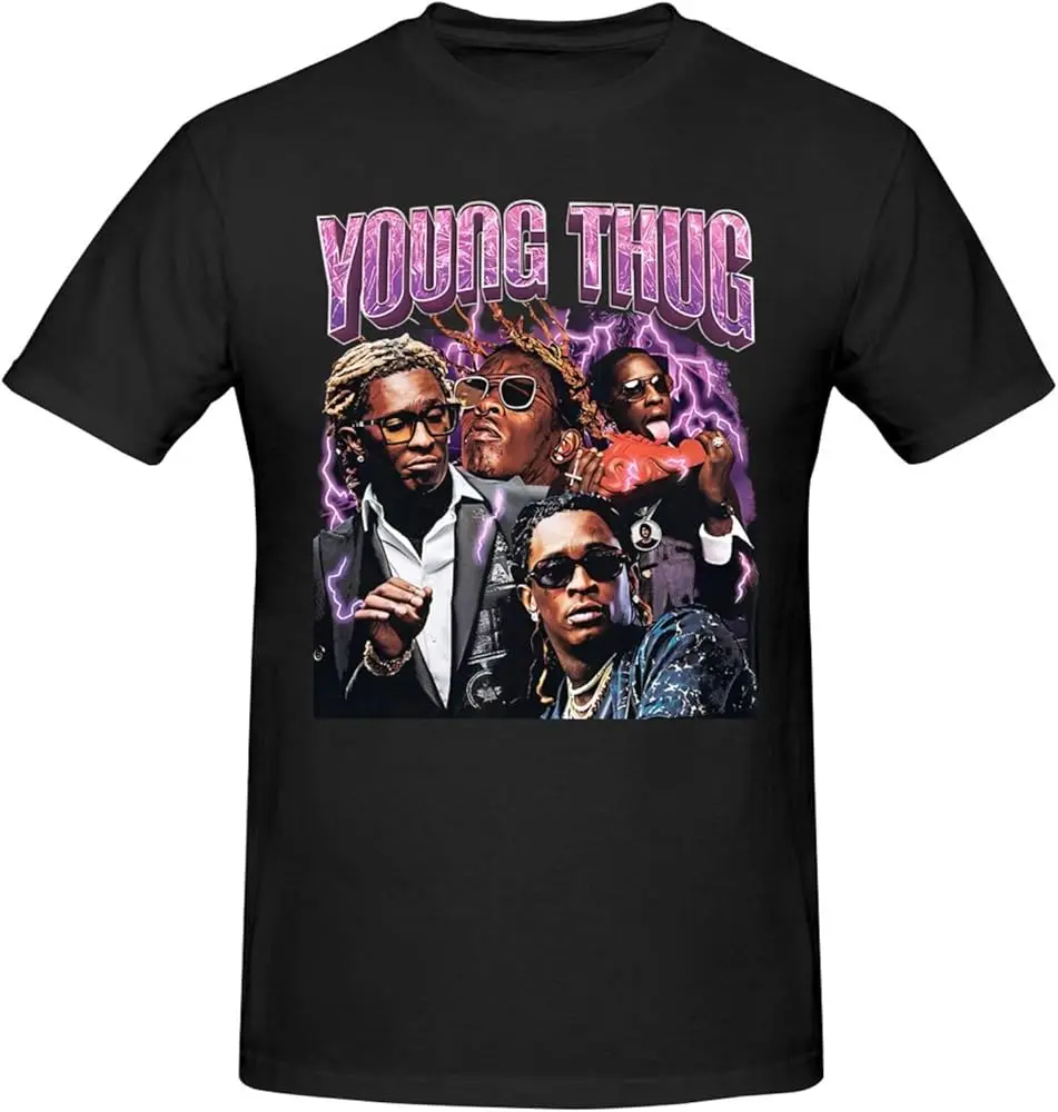 

Young Music Thug T-Shirt Short Crew Neck Sleeve Soft Basic Classic Fashion Casual Printing Black