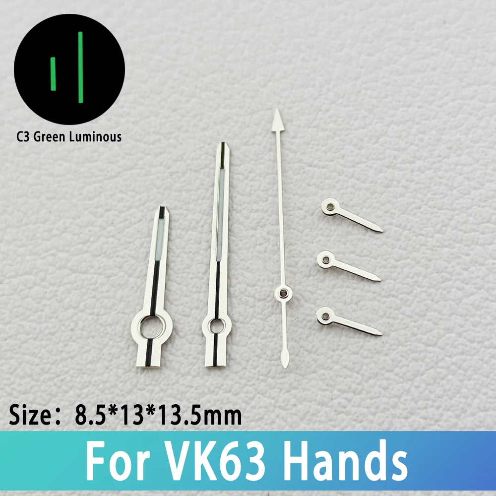 For VK63 Hands 6-Hands C3 Green Luminous Silver Hands Fit For VK63 Quartz Movement Watches Parts Pointer/Needle Accessories