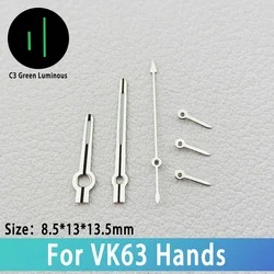 VK63 Hands C3 Green Luminous Silver Rose Gold 6-Hands Fit For VK63 Quartz Movement Watches Parts Pointer/Needle Accessories