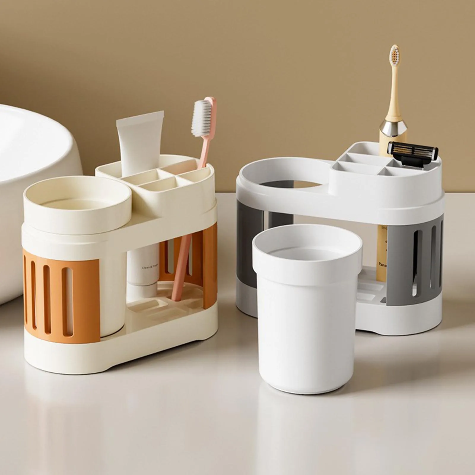

Bathroom Desktop Organizer Rack Toothpaste Toothbrush Makeup Brush Storage Holder Sink Desktop Storage Rack Home Storages