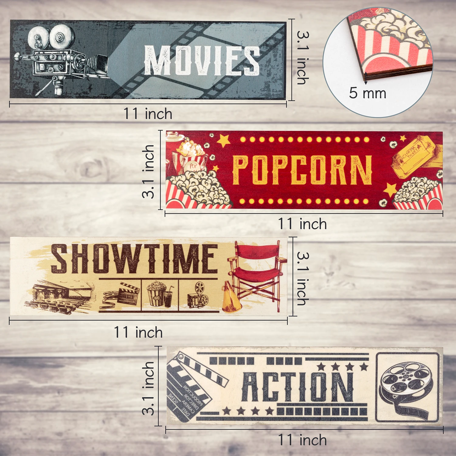 Vintage Movie Wooden Signs For Teens Club Cave Garage Home Theater Wall Decoration Retro Plaque Art Crafts Board Hanging Pendent