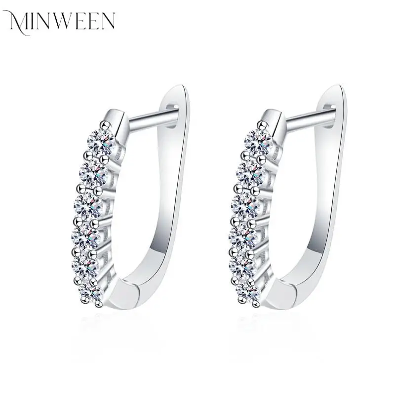 

MINWEEN 1.2ct Moissanite Hoop Earrings for Women 925 Sterling Silver Straight Row Ear Buckles Wedding Small Ear Studs Gift