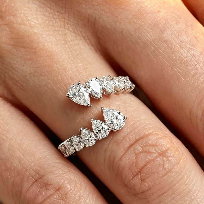 Premium 1,6 Karat Birnenförmiger Labor-Diamantring für Damen DEF VS-VVS Reinheit Massives Platin 950 Offener Ring – Detail 9