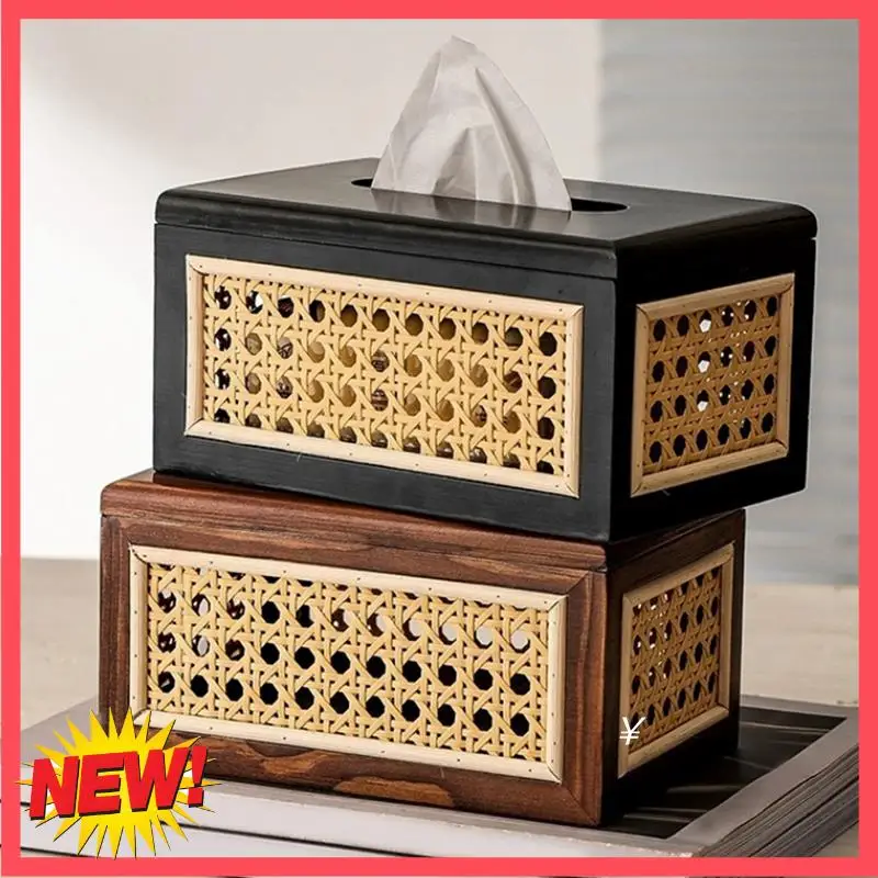 

B17C Solid Wood Rattan Tissue Box High Values Rattan Drawer Home Bedroom Living Room Coffee Table Paper Drawer,Brown Easy Instal