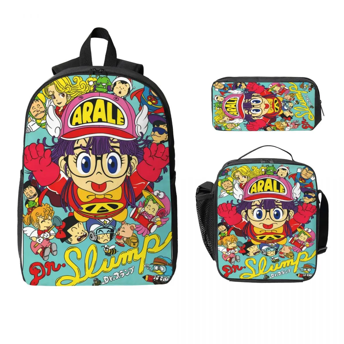 

3 шт., набор рюкзаков Arale Dr.Slump с героями мультфильмов для детей, сумки для ручек, наборы сумок для книг с коробкой для завтрака для школьников, рюкзак