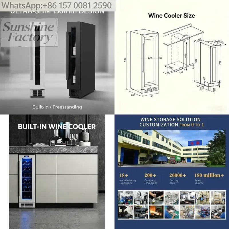 Wine Cooler Fridge Cabinet ULTRA-SLIM 15Omm Electric Constant Temperature Built-In for Bar Hotel RV Use 22L Capacity