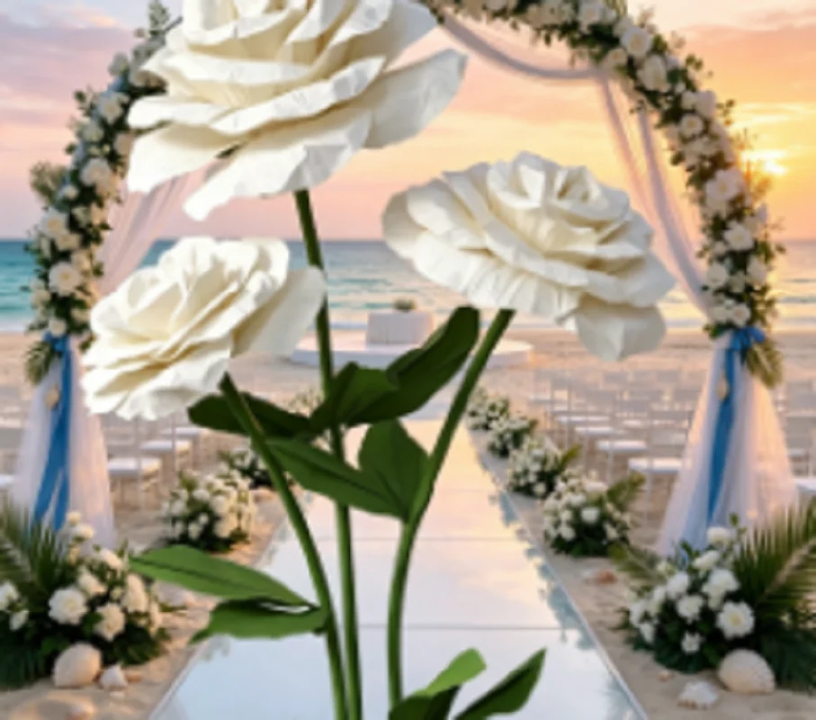 3Pcs Artificial Rose Paper Flowers Wedding Decoration Road Guide Rose Flower Stands Event Backdrop Decor for Parties And Events