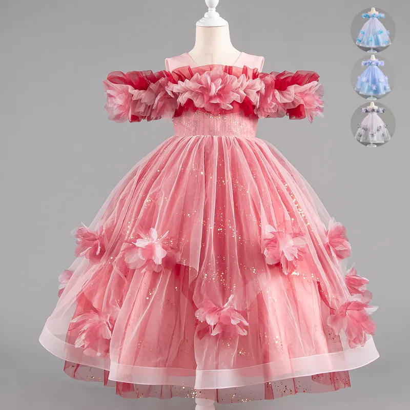 

Gorgeous Party Dress For Girls Birthday Sweet Shiny Costume Flower Girl Dresses For Halloween Children Sequin Evening Ball Gown