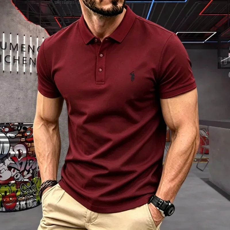 100% reine Baumwolle, hochwertiges Marken-Herren-Poloshirt mit kurzen Ärmeln, Sommer 2026, luxuriöses Mode-Golf-Oberteil mit Pony-Stickerei, lässiges T-Shirt – Detail 17