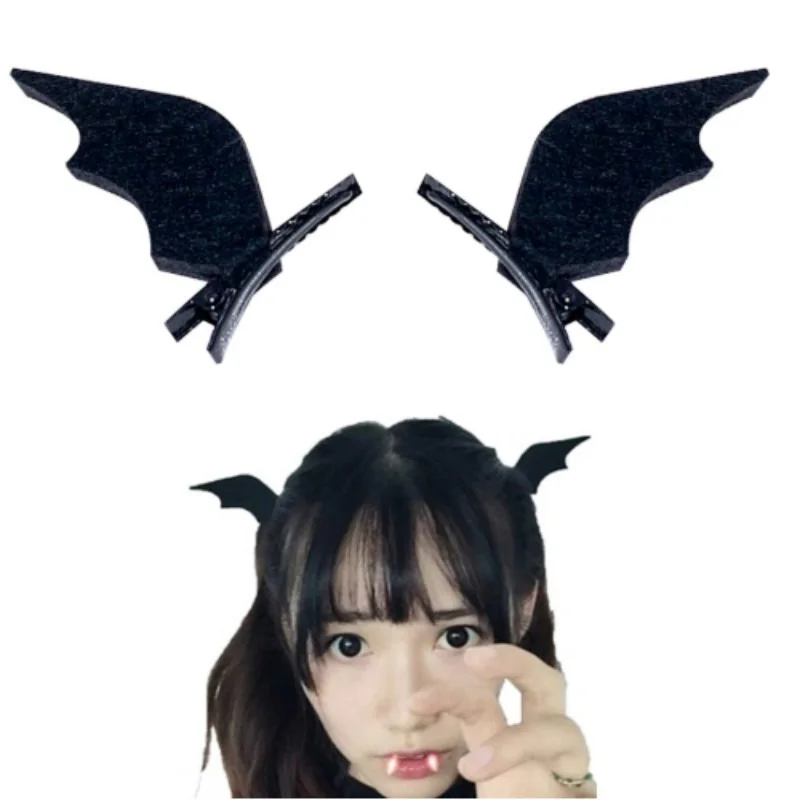 2pcs Girls Black Devil Hairgrips Headband Hairband Headwear Horns Ears Hairpins Barrettes Hair Head Bands Clip Halloween Gifts