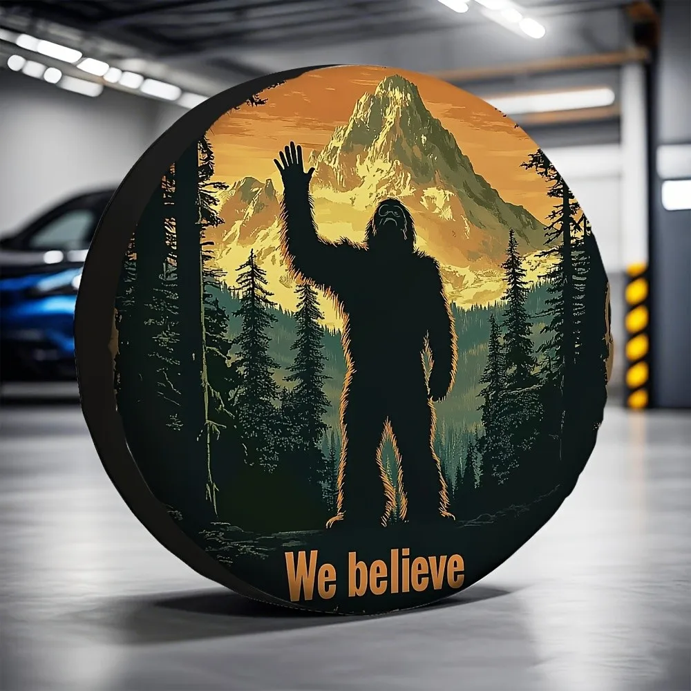 Sasquatch We Believe Tire Cover Polyester Spare Wheel Protector Mountain Forest Landscape Accessories