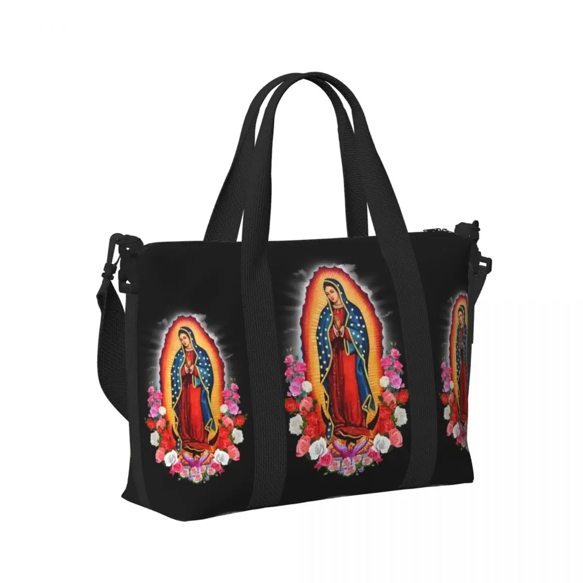 مخصص مريم العذراء غوادالوبي حمل حقيبة المرأة سعة كبيرة المكسيك الكاثوليكية سانت شاطئ حقائب السفر الصالة الرياضية