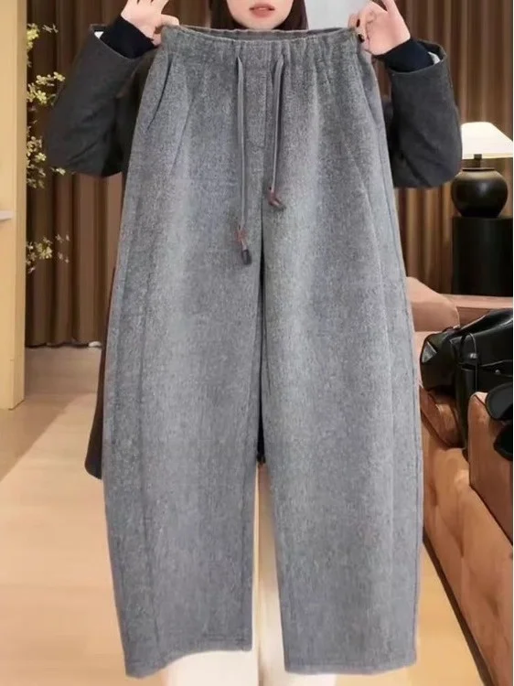 Spodnie sztruksowe damskie z szerokimi nogawkami, z elastyczną talią, plus size, na jesień i zimę 2025, nowe, casualowe.